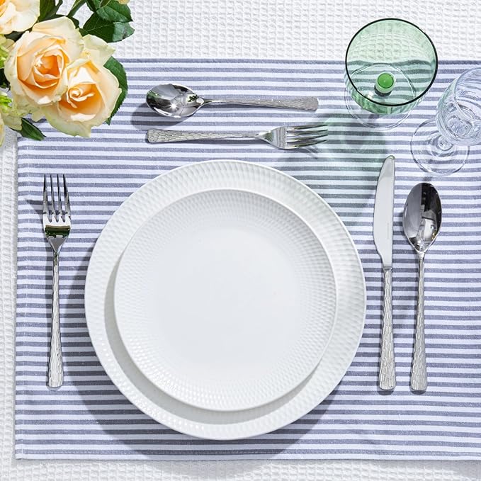 KINGSTONE Hammered Silverware Set, Flatware Set with Serving Utensils, 18/10 Stainless Steel Premium Cutlery with Unique Ripple Handles Design Mirror Polished - Dishwasher Safe (45-Piece)