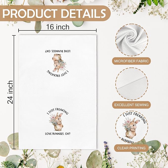 Easter Spring Bunny Kitchen Towels, Easter Bunny Rabbit Farmhouse Decor Decorations Indoor for Home, I just Freaking love bunnies Decor Dish Hand Tea Towels for Bathroom Kitchen, 16x24 Inches