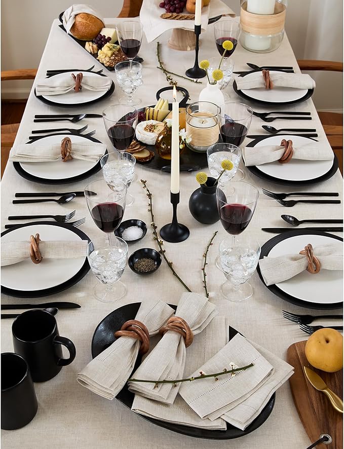 Solino Home Linen Light Natural Tablecloth 60 x 90 Inch - Classic Hemstitch, 100% Pure Linen Rectangular Tablecloth - Machine Washable Table Cloth for Holiday, New Year