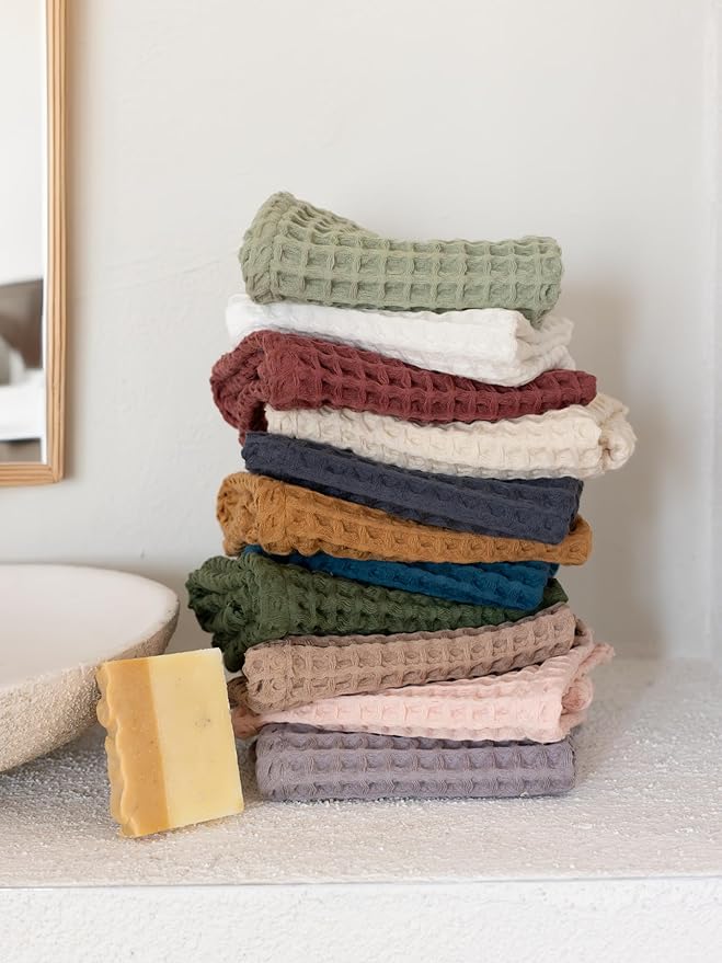 Waffle Washcloths Set of 8 White - Premium Quality 100% Turkish Cotton Face Washcloth, Soft Makeup Towel, Shower Cloth, Kitchen Towel (White, Set of 8 Washcloths)