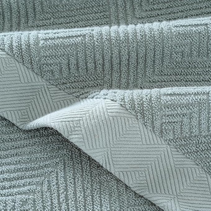 sense gnosis Sage Green Bath Towel Set of 2 Striped Weave 100% Cotton Super Soft Highly Absorbent Summer Bath Towels for Bathroom 27x 55 Inch