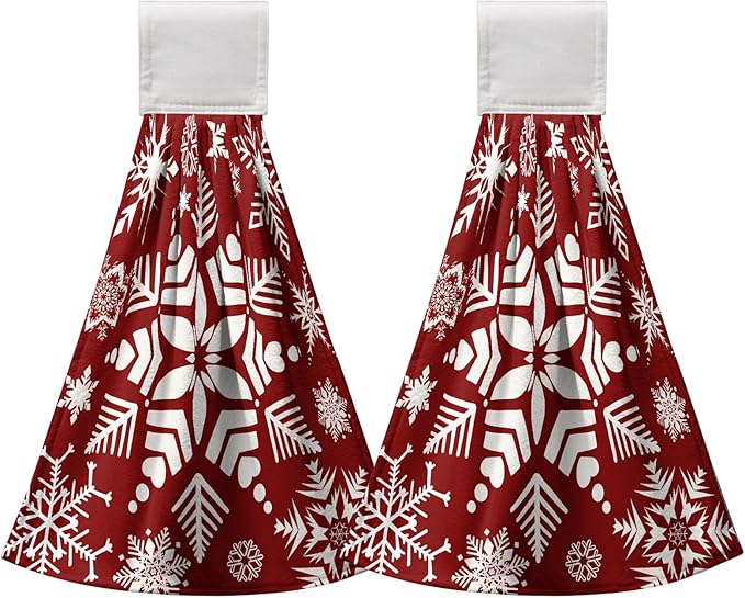 Snowflakes Xmas Hanging Kitchen Towels Winter Red Hand Tie Towel Soft Absorbent Christma Hanging Dish Towels for Kitchen Bathroom Home Decorations