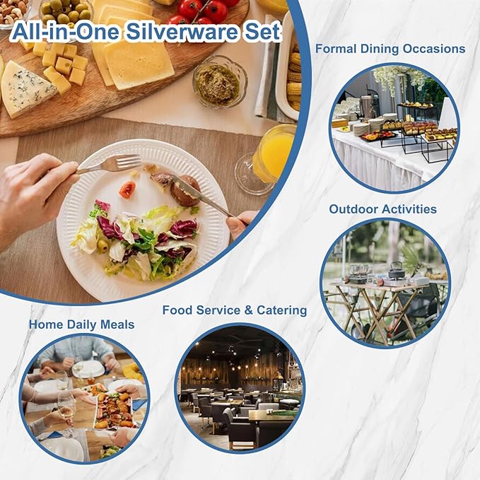 BEWOS 40 Piece Silverware Set - Stainless Steel Silverware Sets for 8 Include Spoon, Forks, Knives, Mirror Polished Flatware Set for Home, Kitchen, Restaurant, Dishwasher Safe