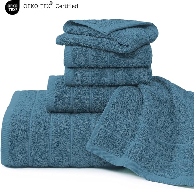 Casa Platino 100% Cotton Luxury Bath Towel Set - 12 Pieces - Ring Spun, Soft, Quick Dry & Extra Absorbent - 4 Bath, 4 Washcloths, 4 Bathroom Hand Towels - Minimal Lint After 3 Washes: Steel Blue