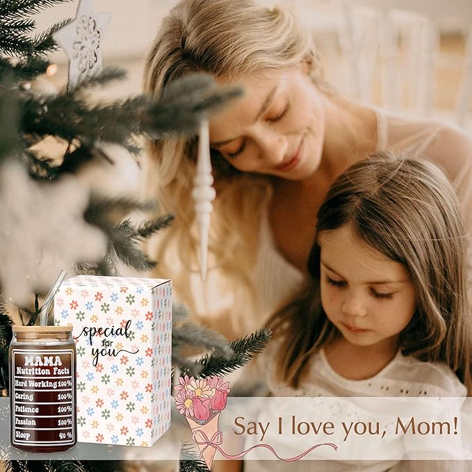 SUPREME LIGHTS ·2017· Mom Cup Gifts from Daughter Son, Mothers Day Christmas Gifts for Mama, Personalized Birthday Gift for Mother, Thank You Mom Gift for Women - 16 oz Mama Iced Coffee Glass Cup