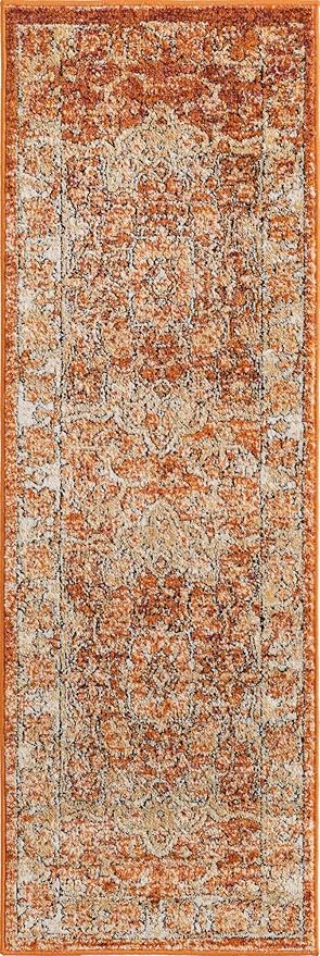 Unique Loom Isabella Collection Area Rug - Adjani (2' x 6' 1" Runner, Rust Red/ Black)