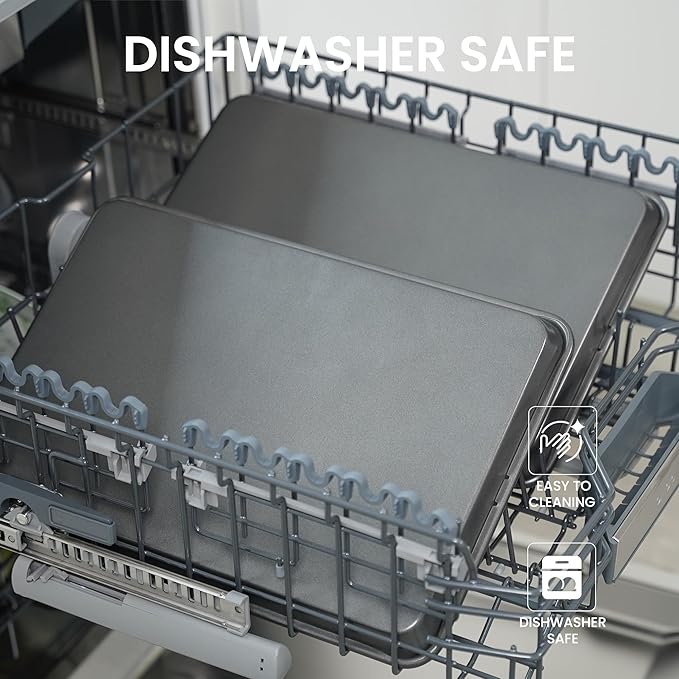 LISI 15" x 10" Jelly Roll Pans (2 Pack), Nonstick Carbon Steel Baking Sheets for Cookies, Pastries, Brownies & Roasting, Heavy-Duty Bakeware Set