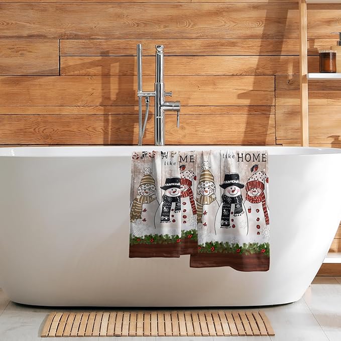 Imiss Snowman Hand Towels 14.4 x 28.3 Inch Set of 2 Winter Snowflake Xmas Snow Decorative Fingertip Towel Holiday Decor Soft Bath Towels for Bathroom Gym Spa