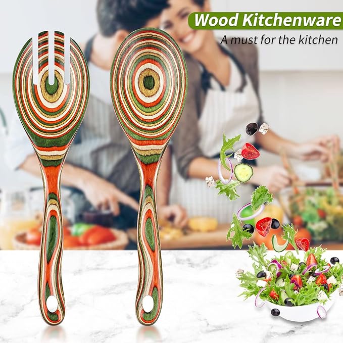 Salad Tongs, Wooden spoons, Salad Tongs for Serving, WOSPONFAN 10-inch Pakkawood Serving Utensils Set Salad Servers Set Kitchen Cooking Utensil