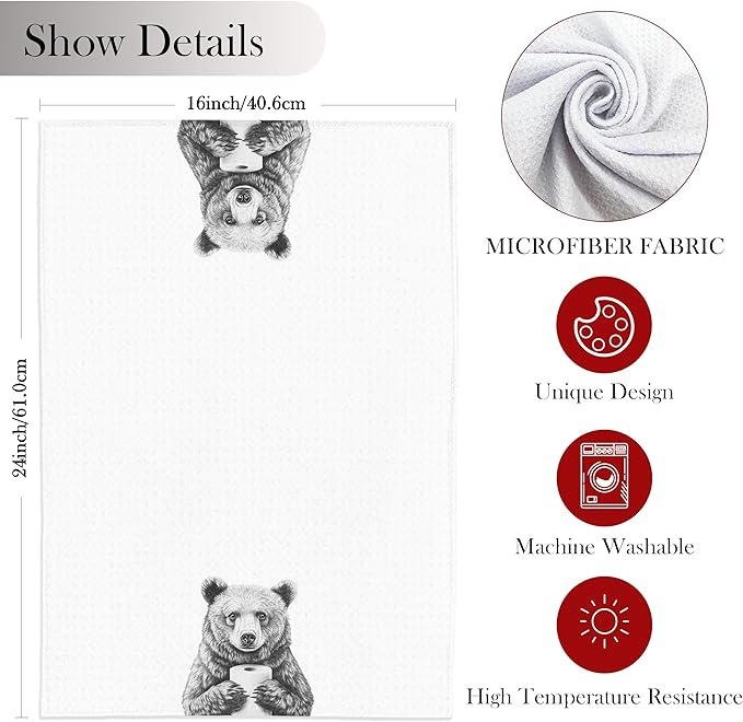 Bear Hand Towels for Bathroom, Bears Bathroom Hand Towels, Bear Bathroom Decor, Funny Hand Towels, Bear Bathroom Decor, Bear Gifts for Bear Lovers Women, 16x24 Inch