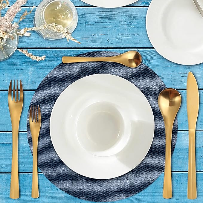 Gold Silverware Set, Bysta 20-Piece Flatware Set, Stainless Steel Utensils Service for 4, Tableware Cutlery Set for Home and Restaurant, Include Knife/Fork/Spoon, Satin Finish, Dishwasher Safe