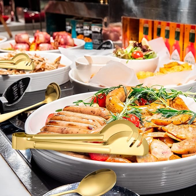 Serving Utensils Fine Include Large Serving Spoons Slotted Serving Spoons Serving Forks Serving Tongs Soup Ladle and Pie Server Buffet Catering Serving Utensils for Dishwasher Safe (Gold, 12)