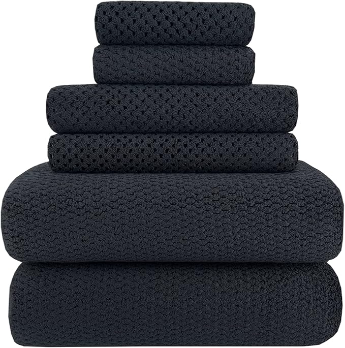 YTYC 29x59 Inch Bath Towels Set of 6 Large, Super Soft Absorbent Lint Free Microfiber Towels for Bathroom 80% Polyester (Black,6 Piece)