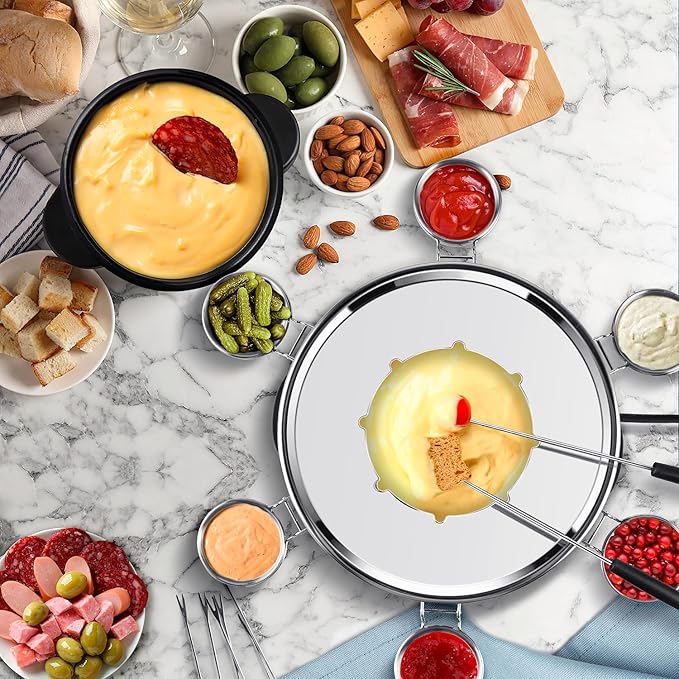 CUSIMAX Electric Fondue Set with 1300W Power Temperature Control for Cheese,Chocolate,Oil and Broth, 2L Non-Stick Electric Fondue Pot with 8 pcs Forks,6 pcs Cups and Removable Anti-Scald Handle