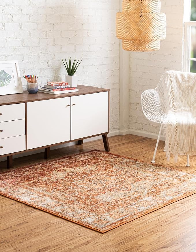 Unique Loom Isabella Collection Area Rug - Adjani (7' 10" Square, Rust Red/ Black)