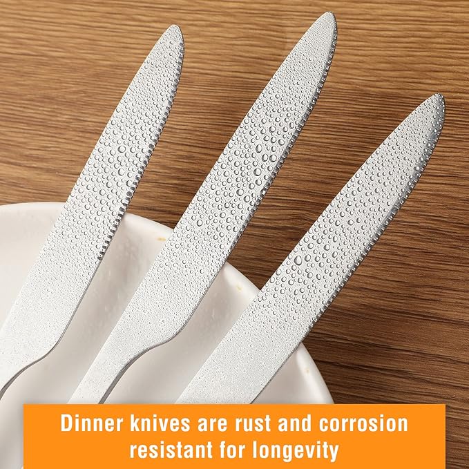 Nuenen 100 Pieces Dinner Knives Set, 8.3 Inches Durable Butter Knife Stainless Steel Serrated Table, Steak Silverware for Home, Restaurant, Kitchen, Dishwasher Safe and Mirror Polished