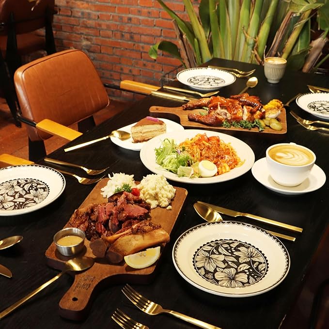 Stainless Steel Flatware Set Hand Forged 18/10 Silverware Set Cutlery Set Gold Cuboid Handle Matte Finished 60 Pieces Service for 12