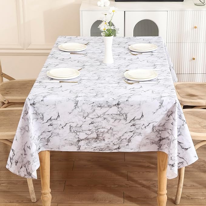 Walrus Heavy Duty Vinyl Tablecloth with Flannel Backing Waterproof Oil-Proof Plastic Table Cloth Stain-Resistant Wipeable Rectangle or Square Table Cover for Indoor and Outdoor (Marble, 54X54 Inch)