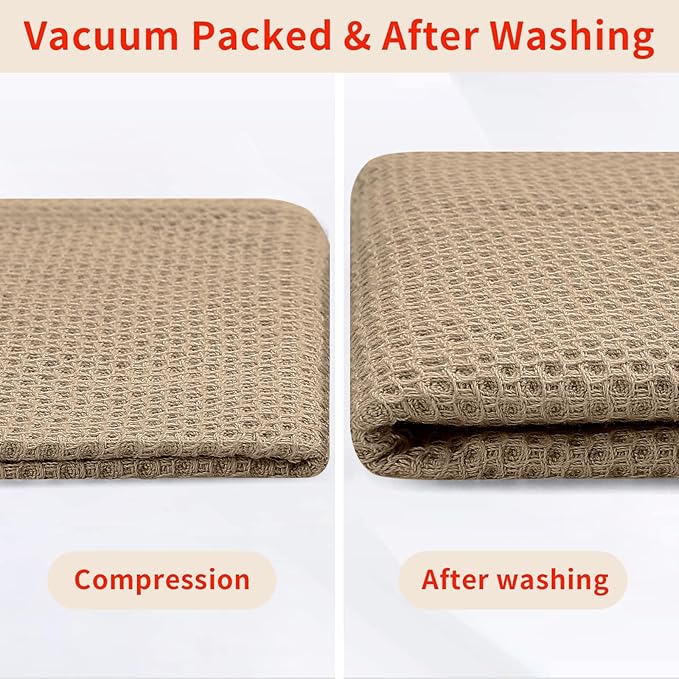 Homaxy 100% Cotton Waffle Weave Kitchen Dish Towels, Ultra Soft Absorbent Quick Drying Cleaning Towel, 20x28 Inches, 4-Pack, Tan