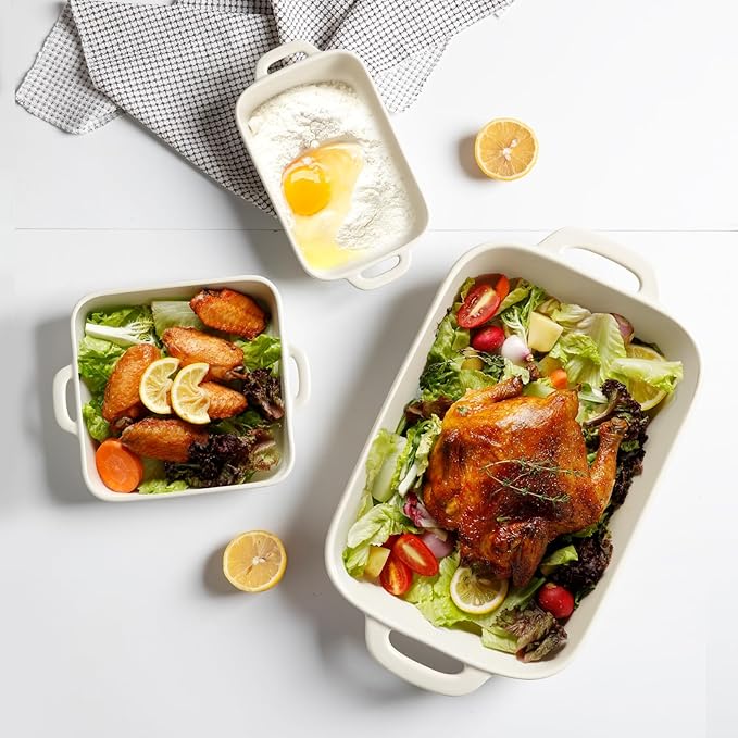 Sweejar Ceramic Bakeware Set, Rectangular Baking Dish for Cooking, Kitchen, Cake Dinner, Banquet and Daily Use, Casserole Dishes for Oven Porcelain Baking Pans (Beige)