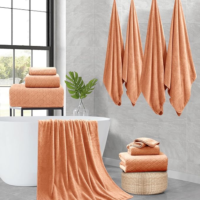 4 Piece Extra Large Bath Towels Set 35x70 Inches - Luxury 600 GSM Oversized Bath Sheet Towel,Ultra Soft Microfiber - Quick Dry,Highly Absorbent Shower Towels Spa Hotel Bathroom Towel Set (Orange)