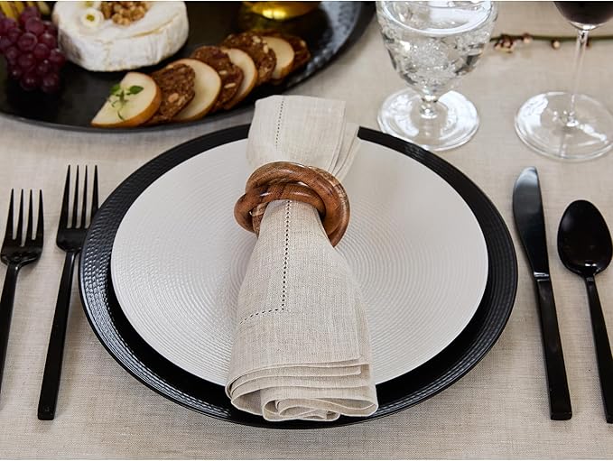 Solino Home Light Natural Linen Napkins Set of 4-100% Pure Linen Hemstitch Dinner Napkins 20 x 20 Inch for Holiday, New Year - Classic Hemstitch