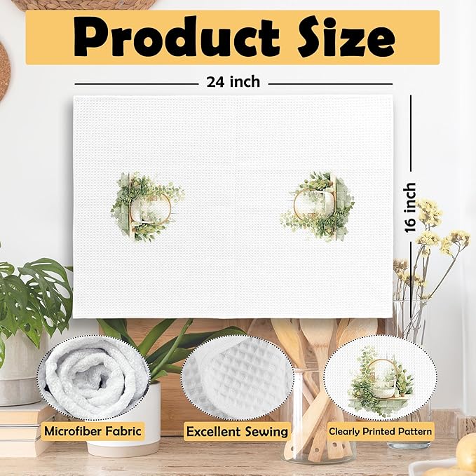 Botanical Bathroom Towels Set of 2, Sage Green Eucalyptus Bathroom Cottagecore Hand Towel, Flower Bathtub Shower Room Washroom Rest Room Decorative Tea Towel Dish Towels 16x25 Inch