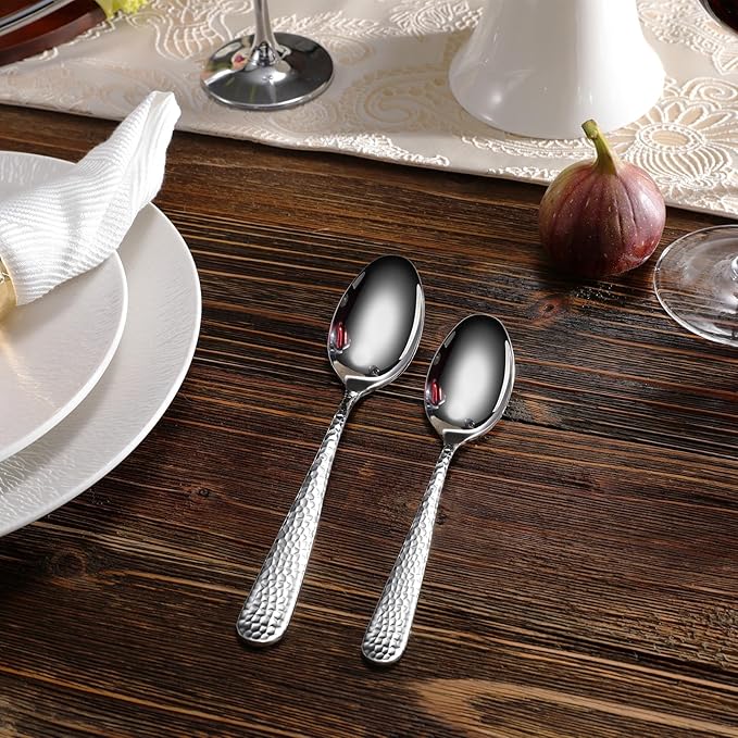 KEAWELL Premium 20/45/65 Piece Louise Hammered Silverware Set with Round Edge, 18/10 Stainless Steel, Service for 4/8/12, Fine Flatware Set, Dishwasher Safe (20)