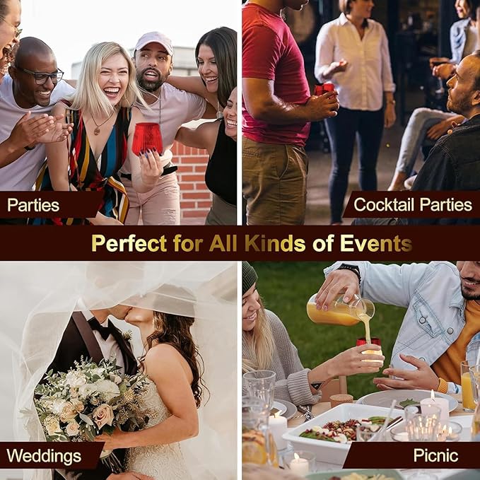 40 Pack Plastic Ribbed Wine Glasses, 14Oz Origami Disposable Wine Glasses Unbreakable Clear Plastic Cocktail Glasses Recyclable Shatterproof Reusable Wine Cups (14oz-red-40pack)