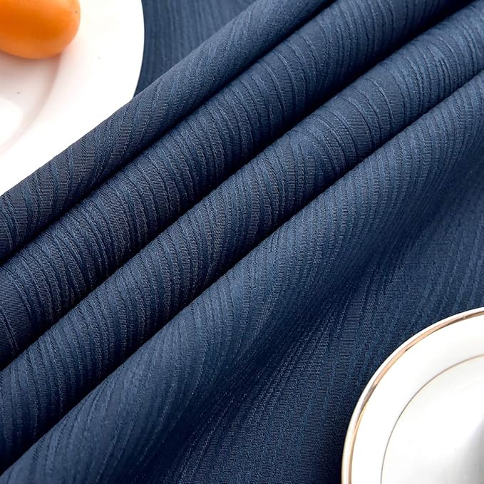 maxmill Round Jacquard Tablecloths Swirl Pattern Spillproof Wrinkle Free Heavy Weight Soft Table Cloth for Circular Table Cover of Buffet Banquet Parties Holiday Dinner Round 90 Inch Navy Blue