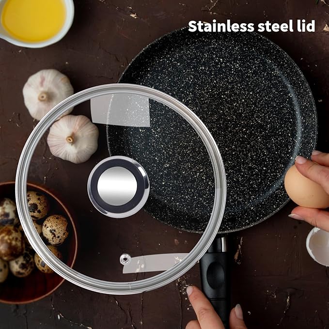 8" Tempered Glass Pan Lid with Steam Vent, Thickened to 4mm and Dishwasher Safe and Oven up to 480℉, Universal Lid Fit for Cast Iron Skillets, Frying Saute Pan, Cooking Pot