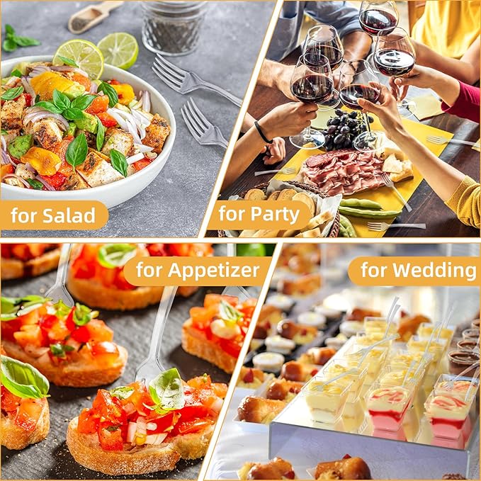 100 PCS Clear Mini Forks Heavy Duty, 4 inch Clear Plastic Appetizer Fork, Mini Forks for Appetizers, Dessert Fork Disposable, BPA Free, Food Safe, Suitable for All Occasions