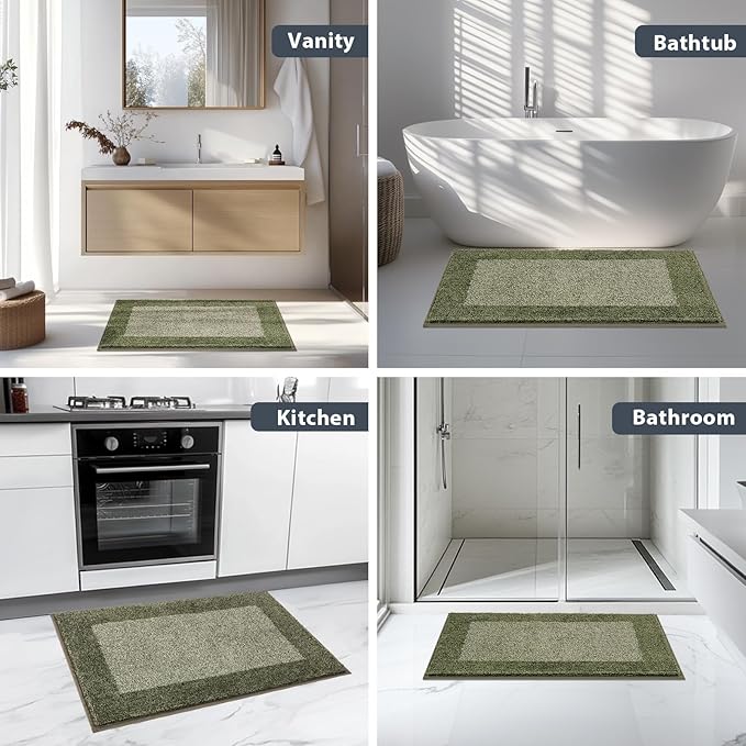 Bathroom Rugs 30" x 46", Non-Slip Extra Soft Absorbent Bath Rugs, Machine Washable Quick Dry Bath Mats for Bathroom Floor, Shower, Bathtub and Sink, Olive Green & Green