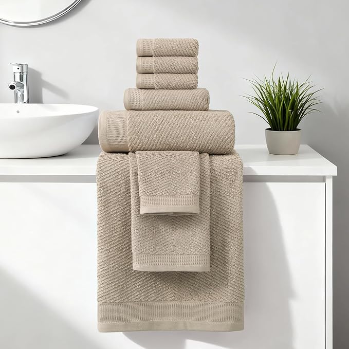 REDKISS 8-Piece Premium Towel Set, 2 Bath Towels, 2 Hand Towels, 4 Washcloths, 100% Cotton, Quick Dry, Highly Absorbent Towels for Bathroom, Gym, Hotel, Spa, Dark Coffee