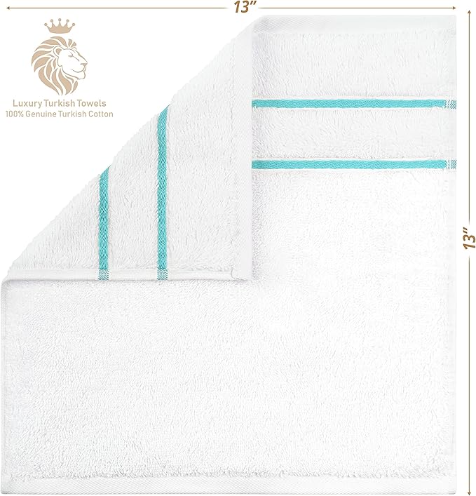 4 Packed White Washcloth Set, 100% Turkish Cotton Washcloths Washrags, Small Hand Face Towels for Bathroom and Kitchen, Turquoise Blue