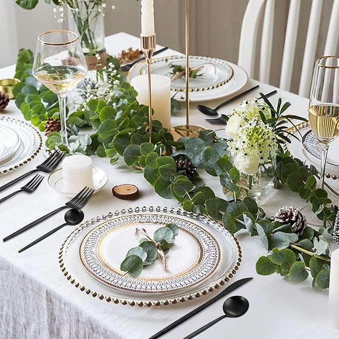 Matte Black Silverware Set, VANVRO 20-Piece Stainless Steel Flatware Set, Satin Finish tableware Cutlery Set, Service for 4, Home and Restaurant, Dishwasher Safe