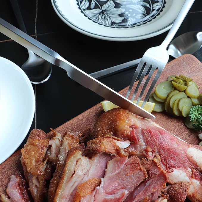 Stainless Steel Flatware Set Hand Forged 18/10 Silverware Set Cutlery Set Silver Cuboid Handle Matte Finished 20 Pieces Service for 4