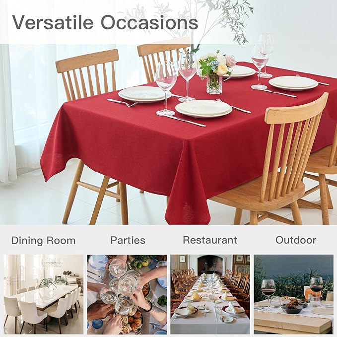 maxmill Linen Textured Tablecloth Stain Resistant Waterproof, Wrinkle Resistant Washable Table Cloth, Fabric Table Cover for Dining Room, Christmas Holiday Tablecloths, Rectangle 60 x 120 Inch, Red