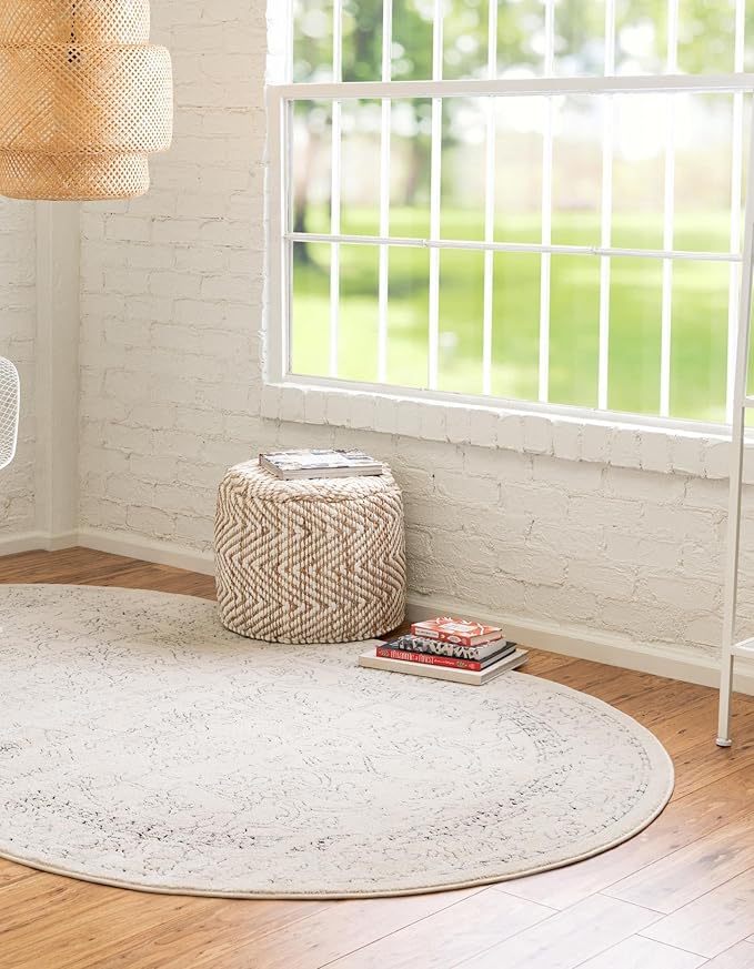 Unique Loom Isabella Collection Area Rug - Adjani (4' 1" x 6' 1" Oval, White/ Blue)