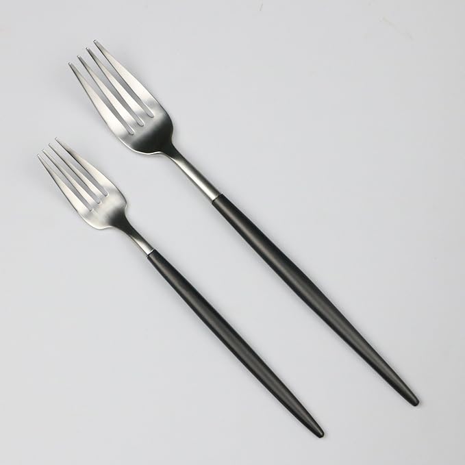 20-Pieces Luxury Black Handle Silver 18/10 Stainless Steel Flatware Set, Matte Finish, Service for 4