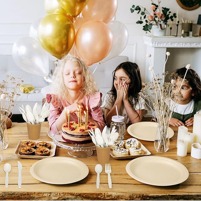 Gezond Compostable Forks 150 Count 7 Inch No Plastic Disposable Forks Heavy-duty Cutlery Set Eco-Friendly Utensils for Party Wedding Camping Office Picnic