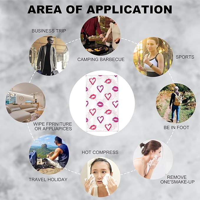 Lips Print Hand Towel Set,Shine Heart Hand Towels for Bathroom 2 Pack Soft Absorbent Decorative Dish Towel for Kitchen Sports Gym Yoga Home Decor 14 x 28 in