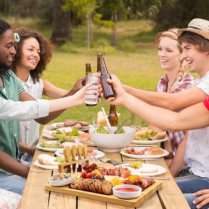 Bamboo charcuterie boards Gift Set - Serving Meat Cheese Board, Charcuterie Board Set with 4 Stainless Steel Cheese Knife, Ideal for House Warming Gifts New Home, Christmas, Bridal Shower Gift