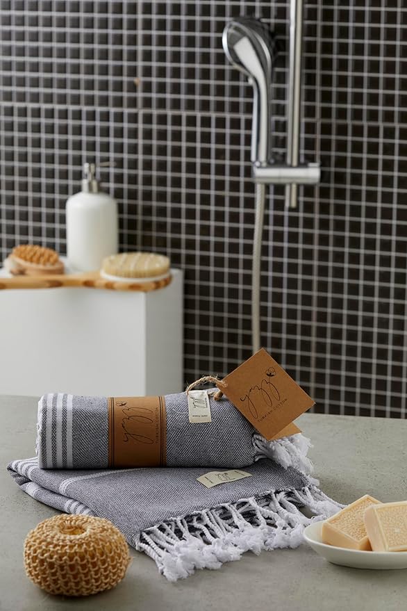 Hand Towels - Set of 2, 18" x 30" inches, Cotton, Decorative Peshtemal Cotton Hand Towels for Kitchen, Bath, Guest, Face, Hair, Gym, Yoga, Dishcloth, Travel (Anthracite)