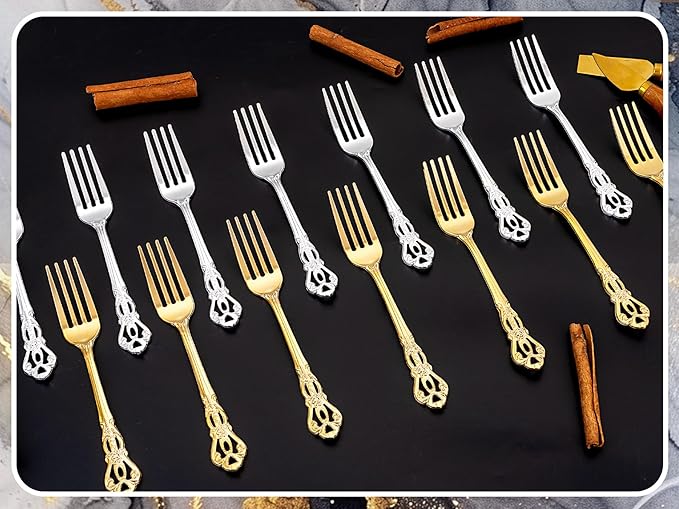 75PCS Silver Plastic Forks - 8.1inch Silver Forks Disposable - Vintage Heavy Duty Dessert Forks - Premium Fancy Plastic Silverware for Parties, Weddings, Dinners and Events