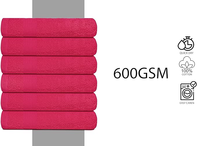 Premium Hand Towels Pack of 6 (16" x 30”) 100% Combed Ring Spun Cotton | Highly Absorbent Hand Towels Set | Ultra Soft for Home, Gym & Spa (Raspberry)