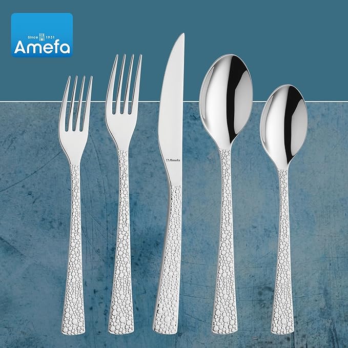 Amefa Livia Ronda 20-Piece Flatware, Set for 4 – Stainless Steel Silverware, High-Gloss Mirror Finish, Rust-Resistant Cutlery, Forks, Knives, Spoons, Salad Forks & Teaspoons for Modern Tableware