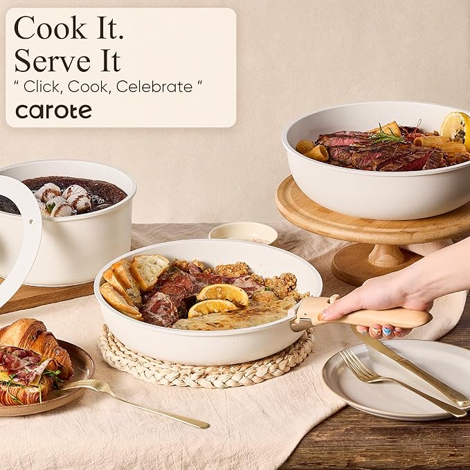 CAROTE 19pcs Pots and Pans Non Stick, Cookware Sets Detachable Handle, Induction Kitchen Pots and Pans,NonStick Cooking Set, Oven/Dishwasher/Fridge Safe, Space Saving