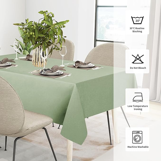 Easy-Going Faux Linen Waterproof Spill-Proof Tablecloth Stain Resistant Rectangle Table Cloth Wrinkle Free Decorative Fabric for Kitchen, Dining, Party, Weddings, Restaurants (60x102 in, Sage Green)