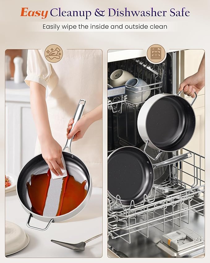 Nuwave Essential Series 5PC Ceramic Cookware Set PFAS-Free, G11 Duralon Blue Coating, Pots and Pans Set Non Stick, Diamond Scratch-Resistant,Stay-Cool Handle, Metal Lid,Induction Ready,Dishwasher Safe